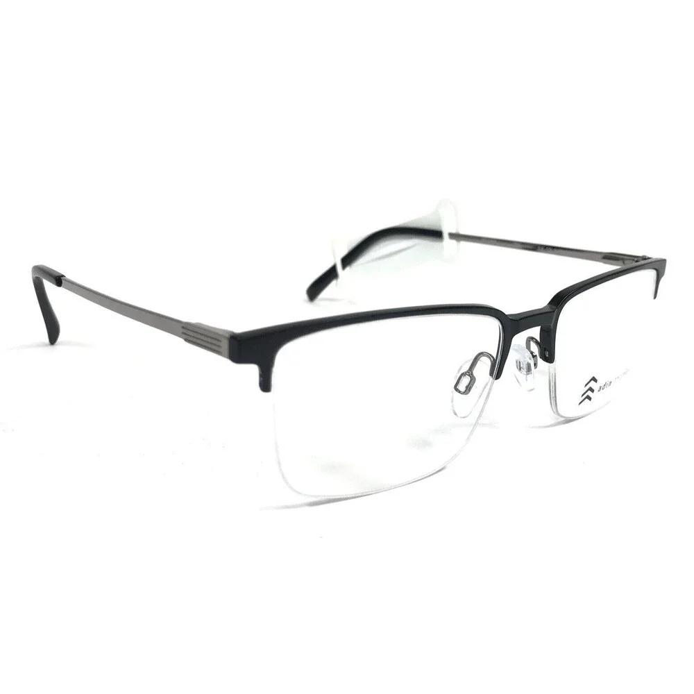 Adin Thomas Eyeglasses Frames AT-584 C2 Matte Black Silver Half Rim 54-18-145